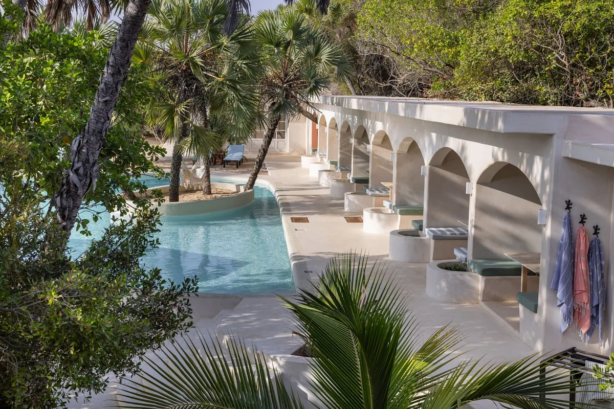 Aerial of The Cabanas Lamu at sunset