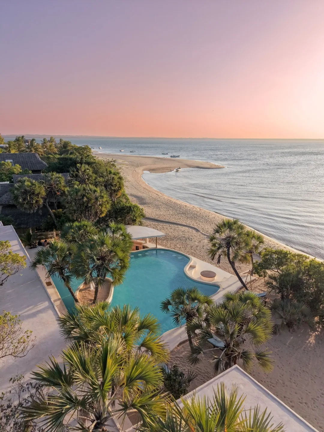 Aerial of The Cabanas Lamu at sunset